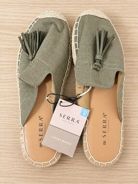 Serra Olive Tassel Espadrille Mules